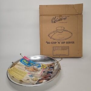 Vintage Color Craft #80 Chip N' Dip Server Aluminum & Glass UFO Bowl Made In USA